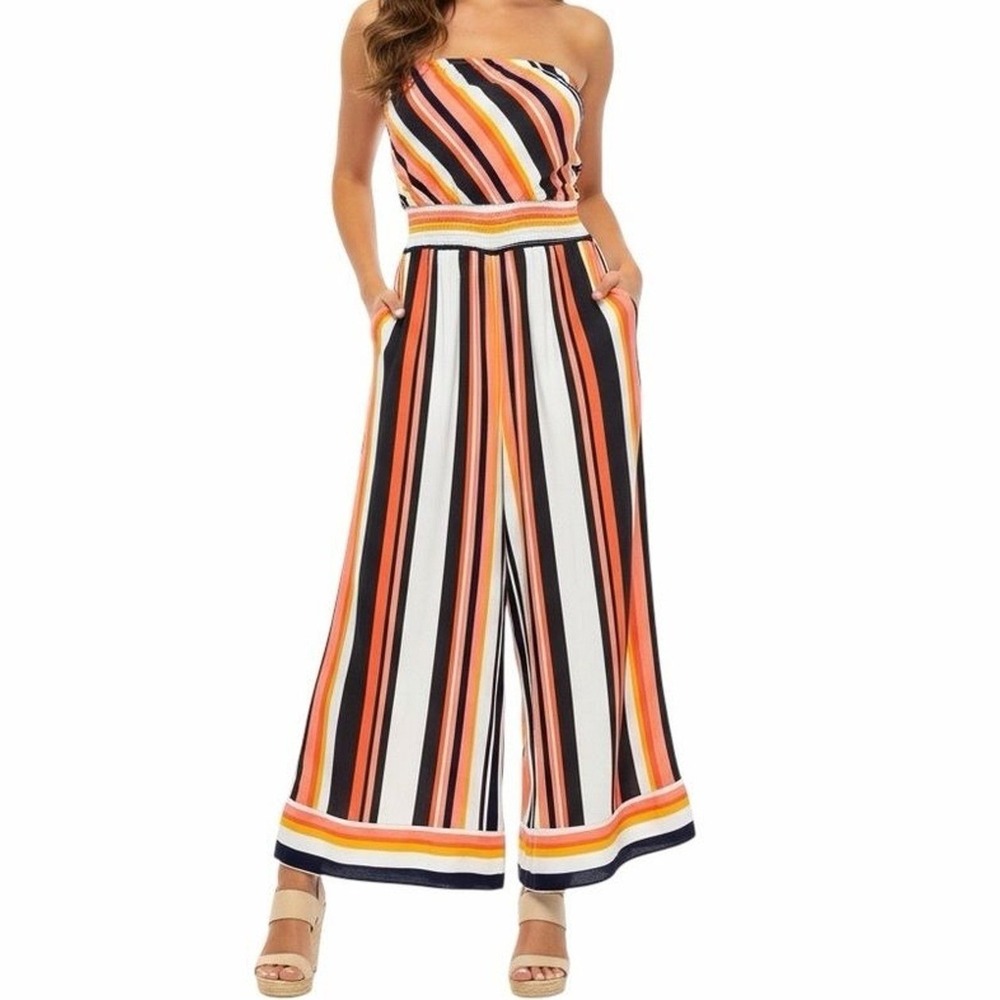 Xhilaration Strapless Striped Wide Leg Jumpsuit Boho Womens Medium